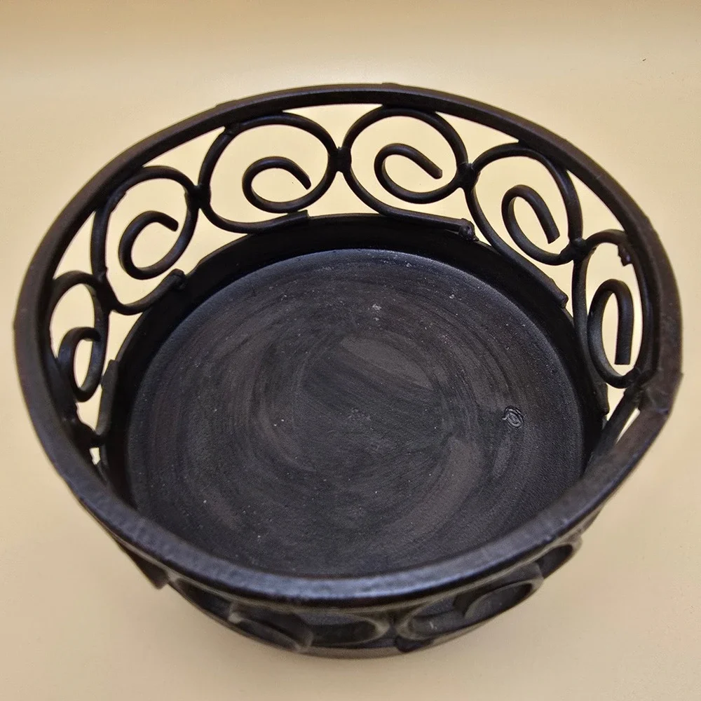 Wrought Iron Scrollwork Candle Holder Stand Ball Feet‎ Dark Bronze 4.5 Inch
